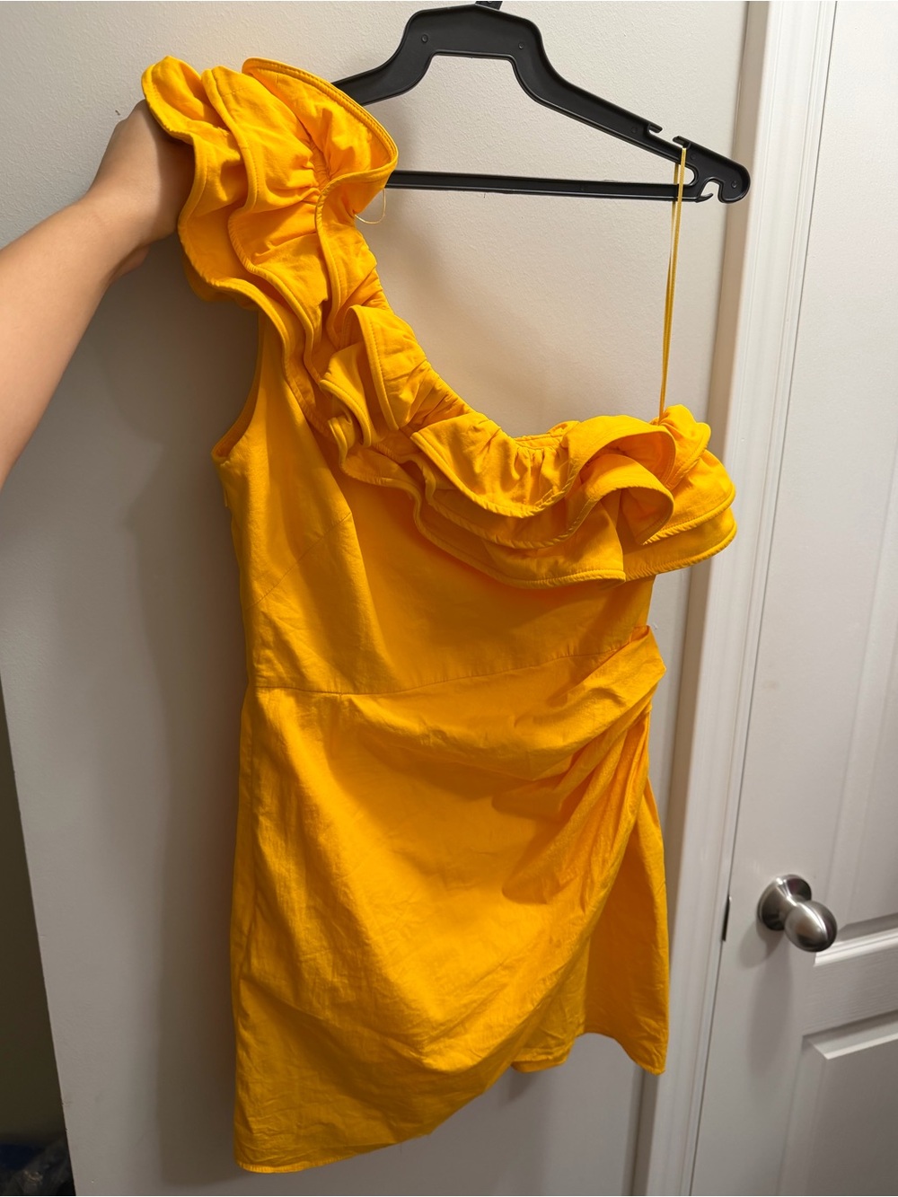Mango One-Shoulder Ruffle Mini Dress in Orange - Picture 3 of 3